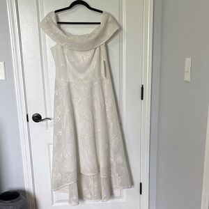 Rickie Freeman for Teri Jon Off-Shoulder Cream High Low Dress